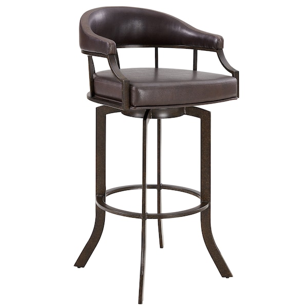 Armen Living Pharaoh Swivel 30" Auburn Bay and Brown Faux Leather Bar Stool 721535743308 - main